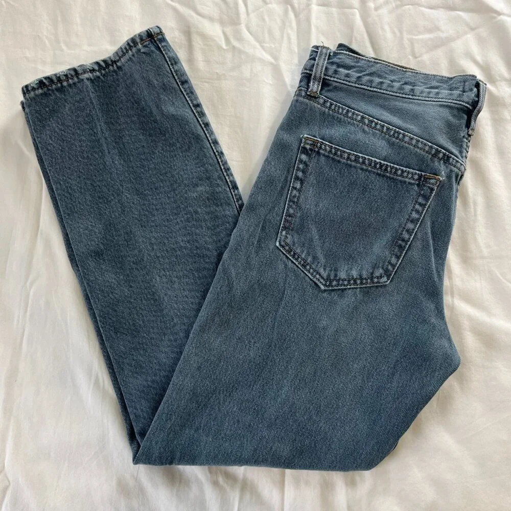 We The Free Medium Wash Cotton Wide Leg Button Fly High Waist Jeans | Size 26